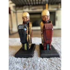 Vintage Medieval Knights Wood Carved Figure Set